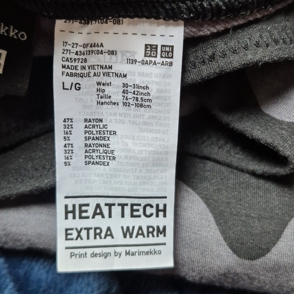 Merimekko X Uniqlo Heattech Extra Warm Grey/Black Lokki Leggings, Size Large - Picture 2 of 10